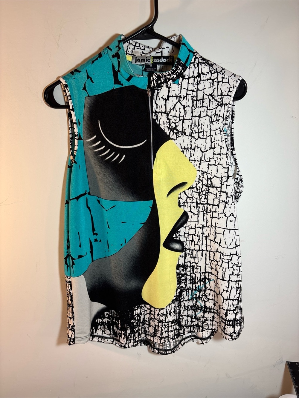 jamie sadock Sleeveless Abstract Face Print Top - Teal/Yellow/Black/White 427
